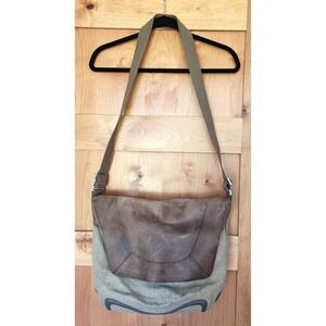 Keen Large Green Brown Leather Canvas Messenger Bag Laptop Book Bag Utility